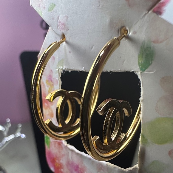 Gold plated over stainless steel Hoop Earrings - Picture 3 of 3